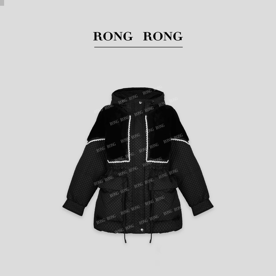 溶溶J【颜末山旅】RONGRONG 90白鹅绒拼接100羊毛皮三防羽绒服5071