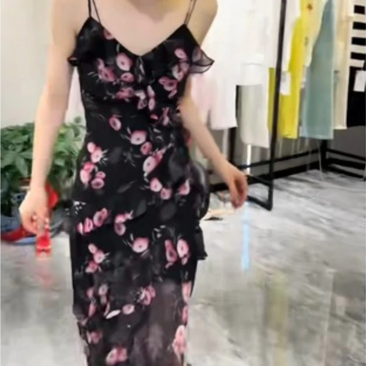 夏季长裙吊带吊带连衣裙连衣裙女装开叉气质性感连衣裙CY61003