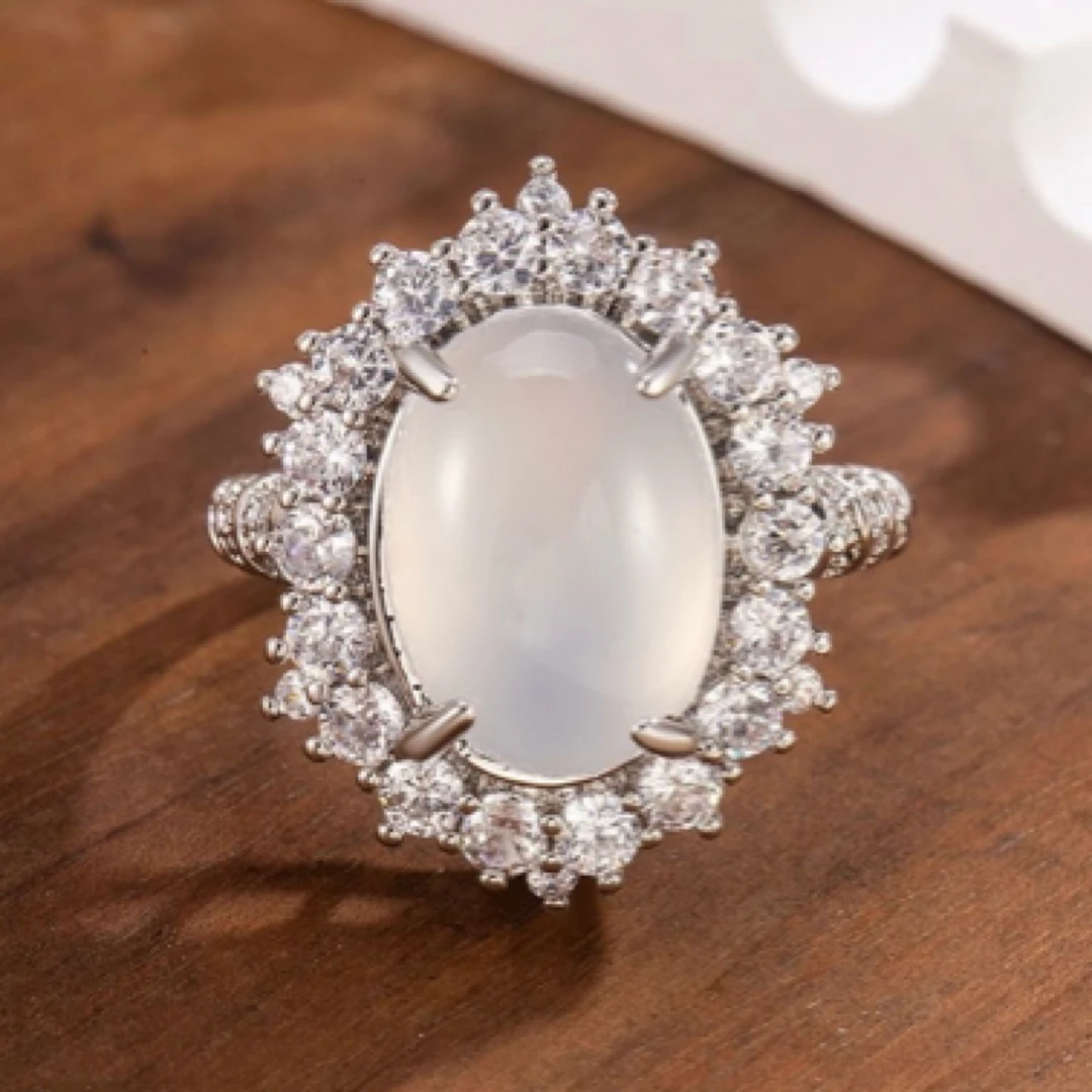 正宗玛瑙玉髓戒指豪华镶嵌小众设计真玉戒指女款宝石戒指玉戒圈女