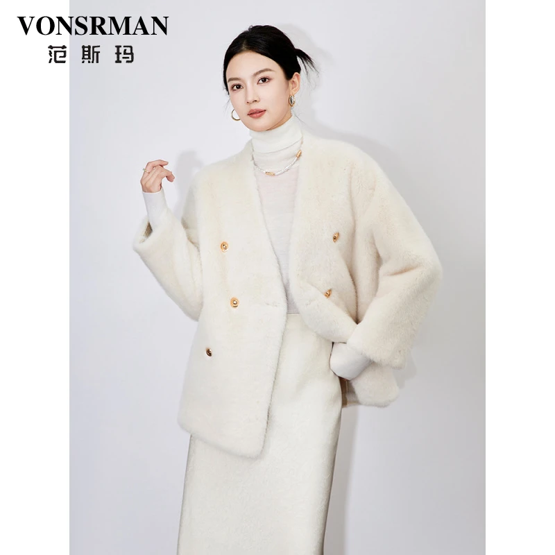 保暖V领大衣外套女2025冬季新款时尚名媛气质简约高级感气质白色