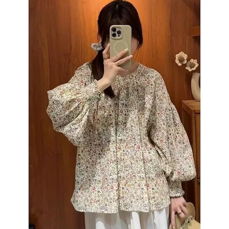 LD (3720）棉麻碎花圆领衬衫