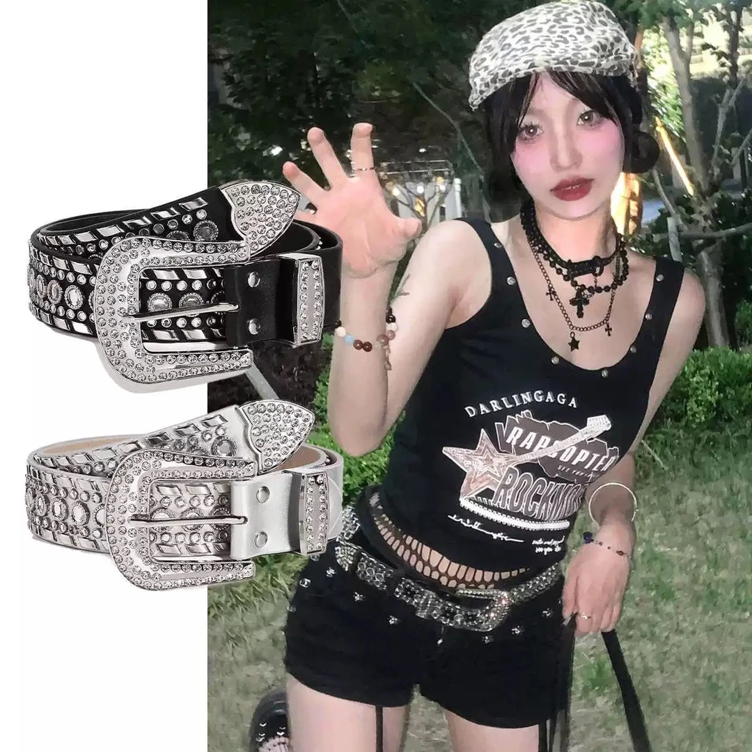 皮带女亚文化镶钻腰带朋克y2k辣妹千禧水钻百搭女装饰牛仔裤皮带