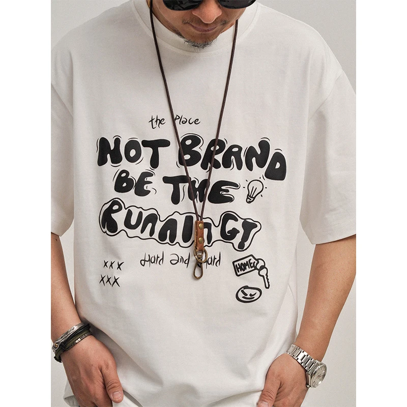 复古发泡涂鸦印花！夏季休闲重磅全棉短袖T恤男宽松潮流圆领体恤