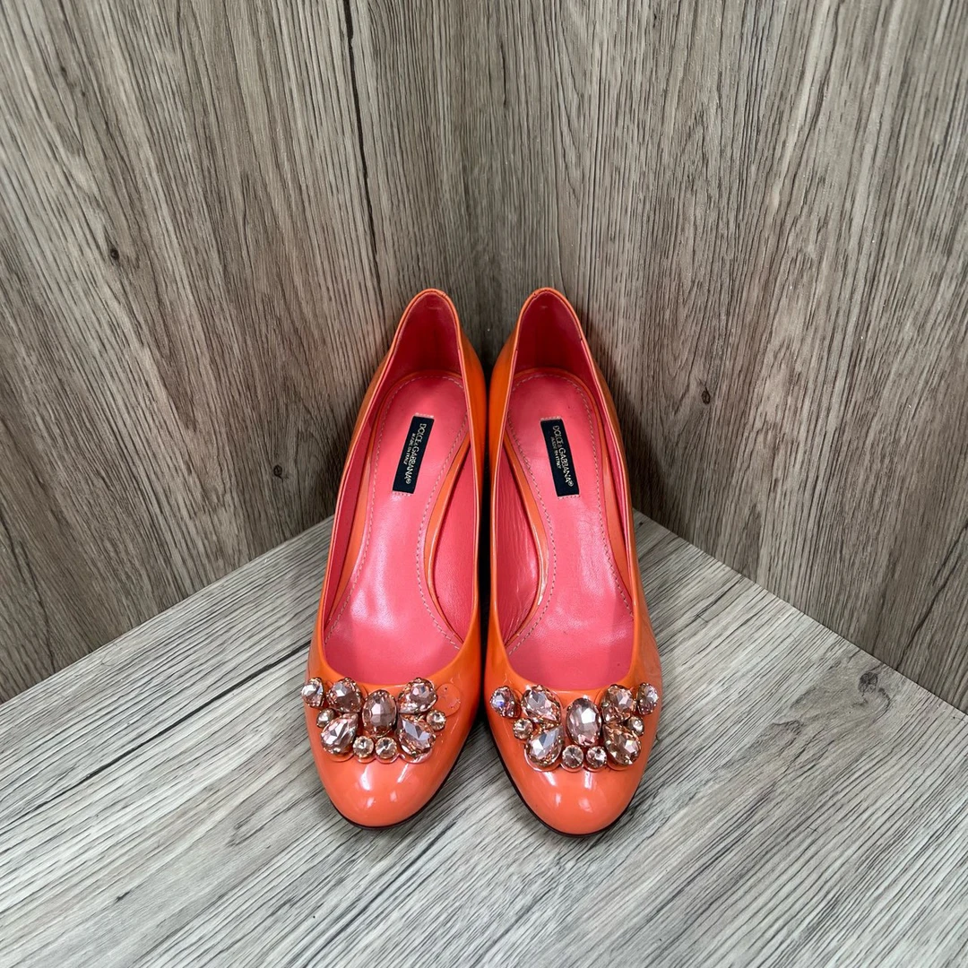95新 GUCCI/古驰 DG 橙色水钻高跟鞋 36.5码/95新/8500/无配件
