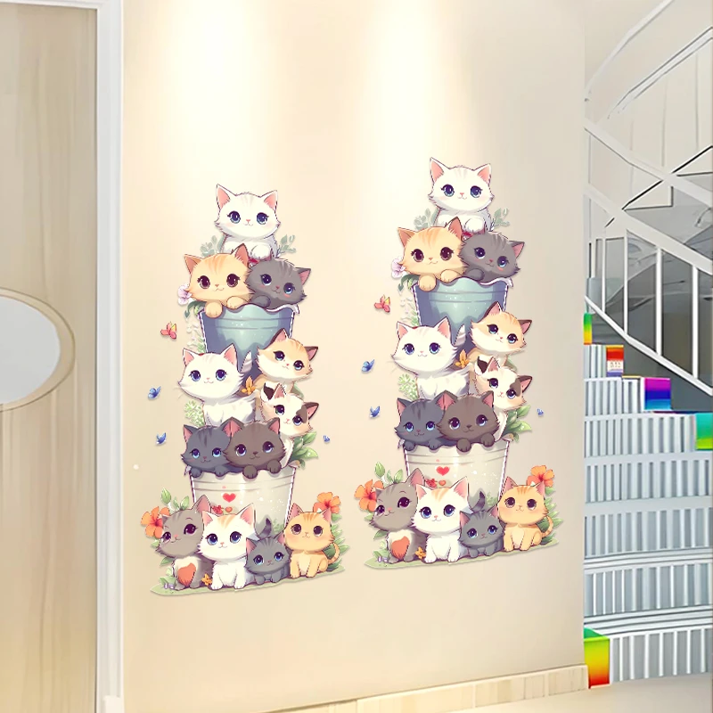 猫咪叠叠乐贴纸防水萌系立体造型冰箱房门衣橱柜子多场景通用墙贴