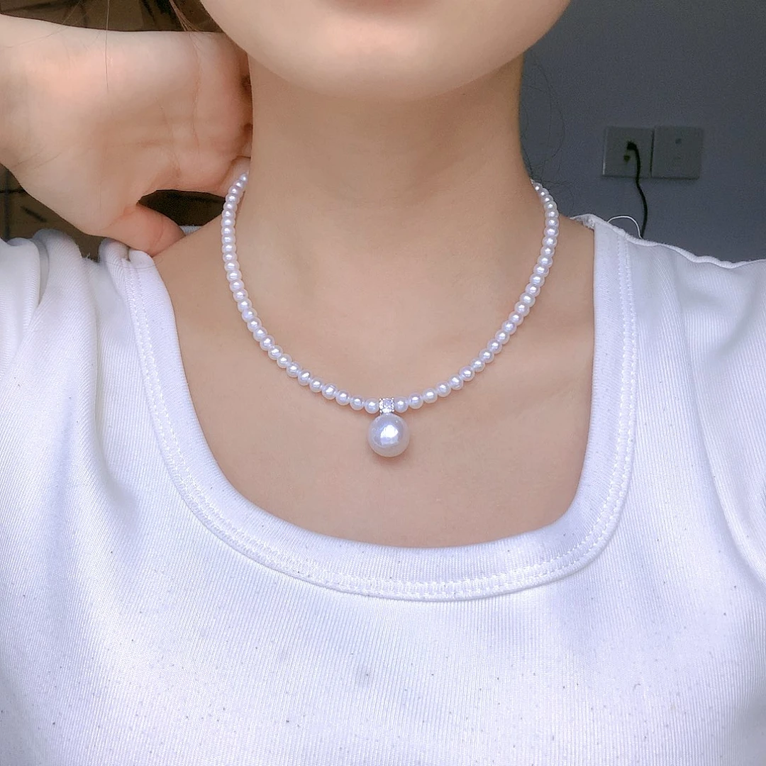 银S925镶嵌耳饰淡水珍珠