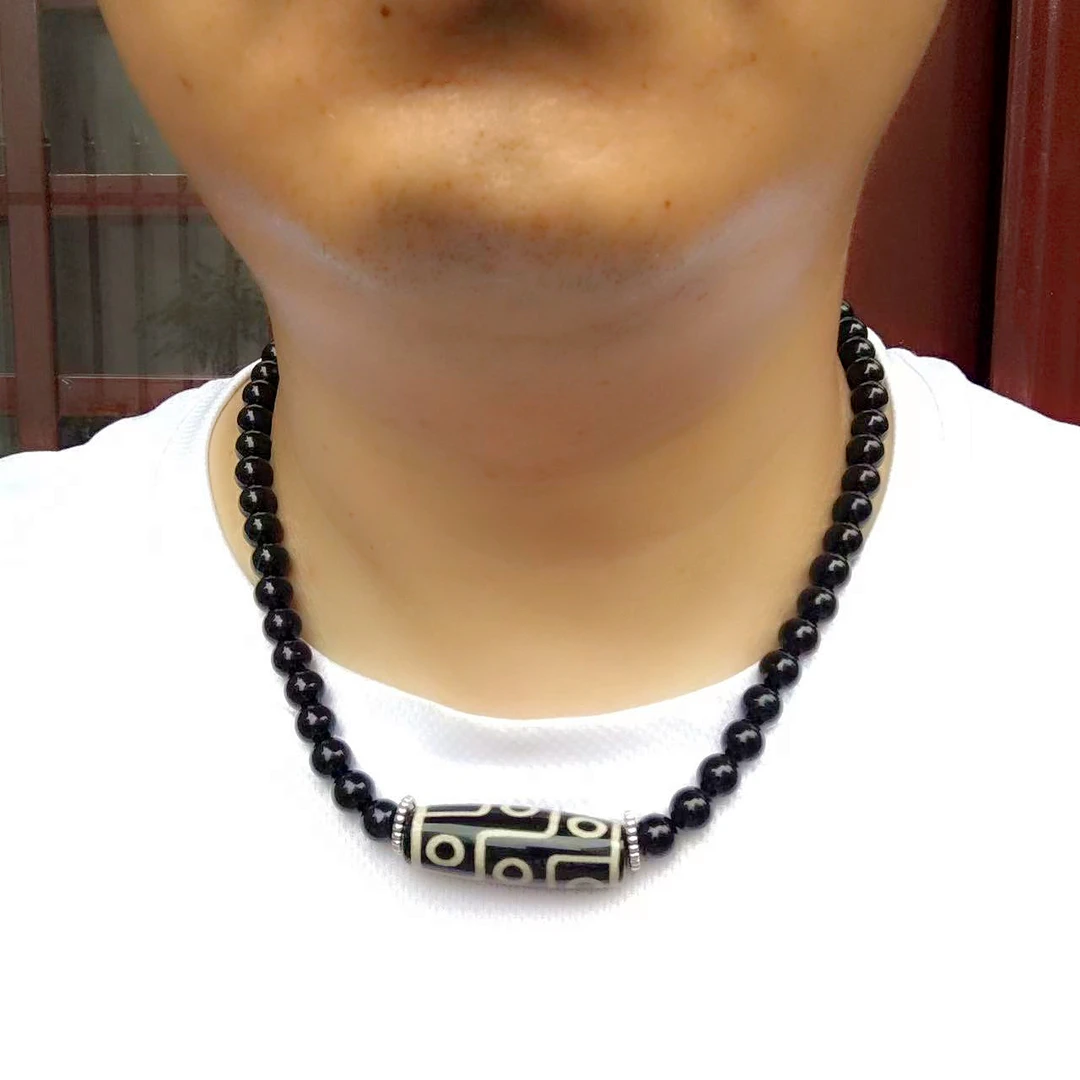 藏式九眼珠黑玛瑙项链男女短款锁骨链小众冷淡潮酷百搭颈饰带证书