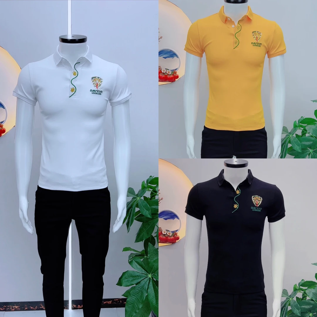 潮流男士新款Polo衫时尚金蛇刺绣男士夏季休闲百搭个性潮牌Polo衫