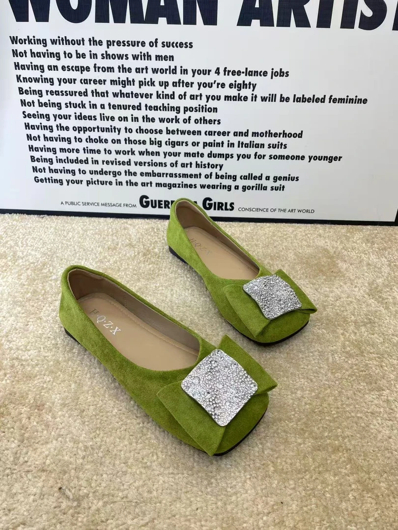 2025夏季新款韩版方头水钻浅口瓢鞋时尚百搭软底软面9883