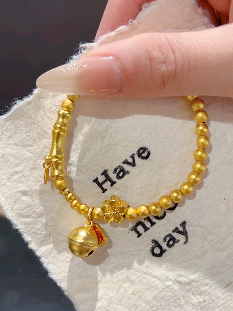 铜合金手链 yy110高保色竹节节节高铃铛一响原创设计手链