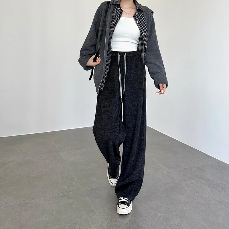 加绒醋酸绵羊毛弯刀裤女秋冬慵懒软糯垂感云朵绒直筒窄版阔腿裤子