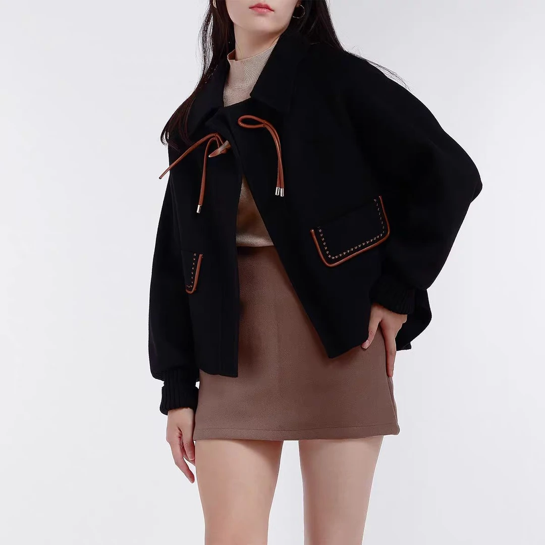 【丽爷】2150黑色毛呢外套