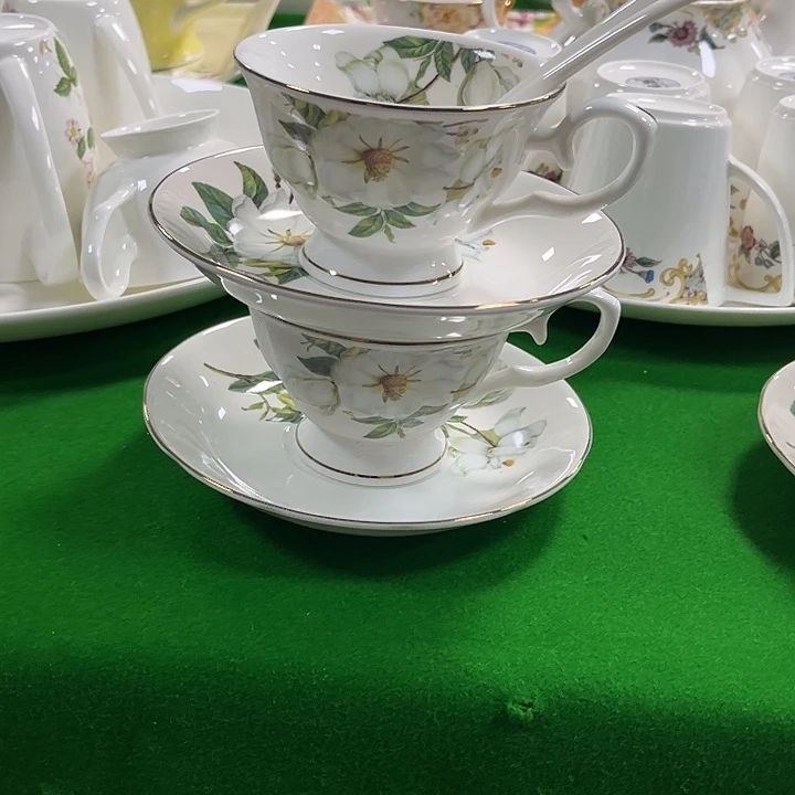 雪***花新骨瓷木棉花咖啡杯两套