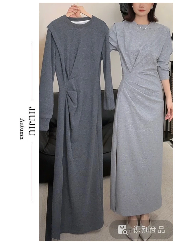 Jiumi陈啾啾早秋新款长袖收腰显瘦不规则卫衣裙HBBU651255 nnassa