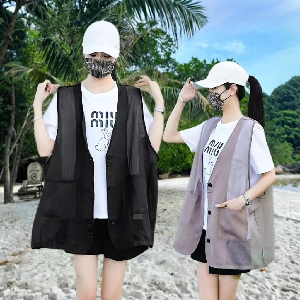 雪纺衫马甲女款夏季2025新款外穿无袖背心夏天薄款单层马夹外套