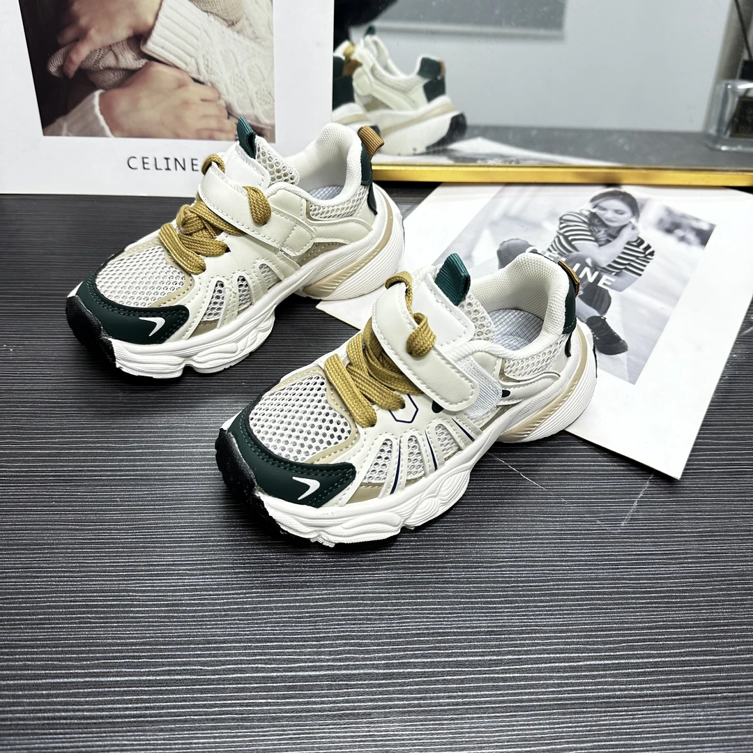 百搭透气儿童运动鞋网面厚底ins魔术贴拼面拼色舒适软底808