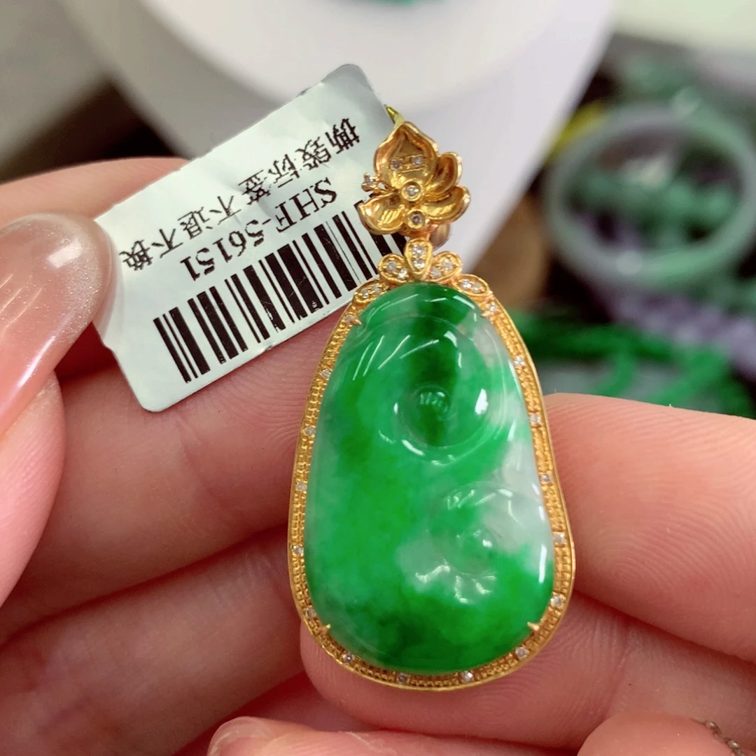翡翠18K金镶嵌吊坠(不含链)