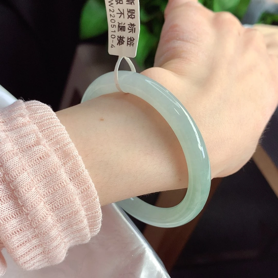 未镶嵌手镯翡翠天然A货翡翠55-56小细美人条晴茶绿底16号