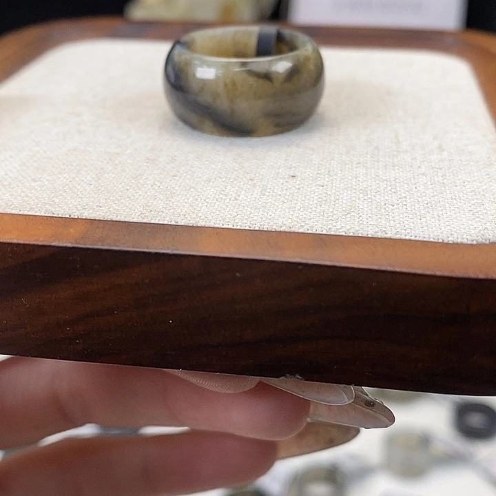 和田玉（糖玉）未镶嵌戒指Z111 青花 墩墩 17.6