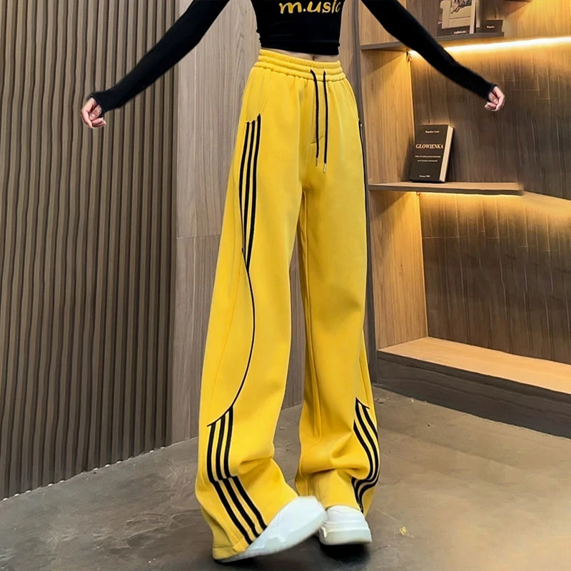 歌如虹品牌 2025秋款小厚美式抽绳撞色拼接显瘦直筒裤