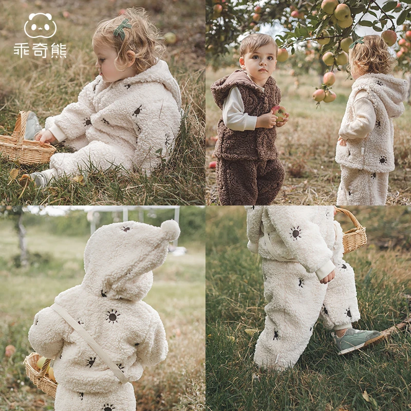 【麦穗绒】婴幼儿毛绒连体衣冬季保暖宝宝连帽哈衣爬服可爱外出服