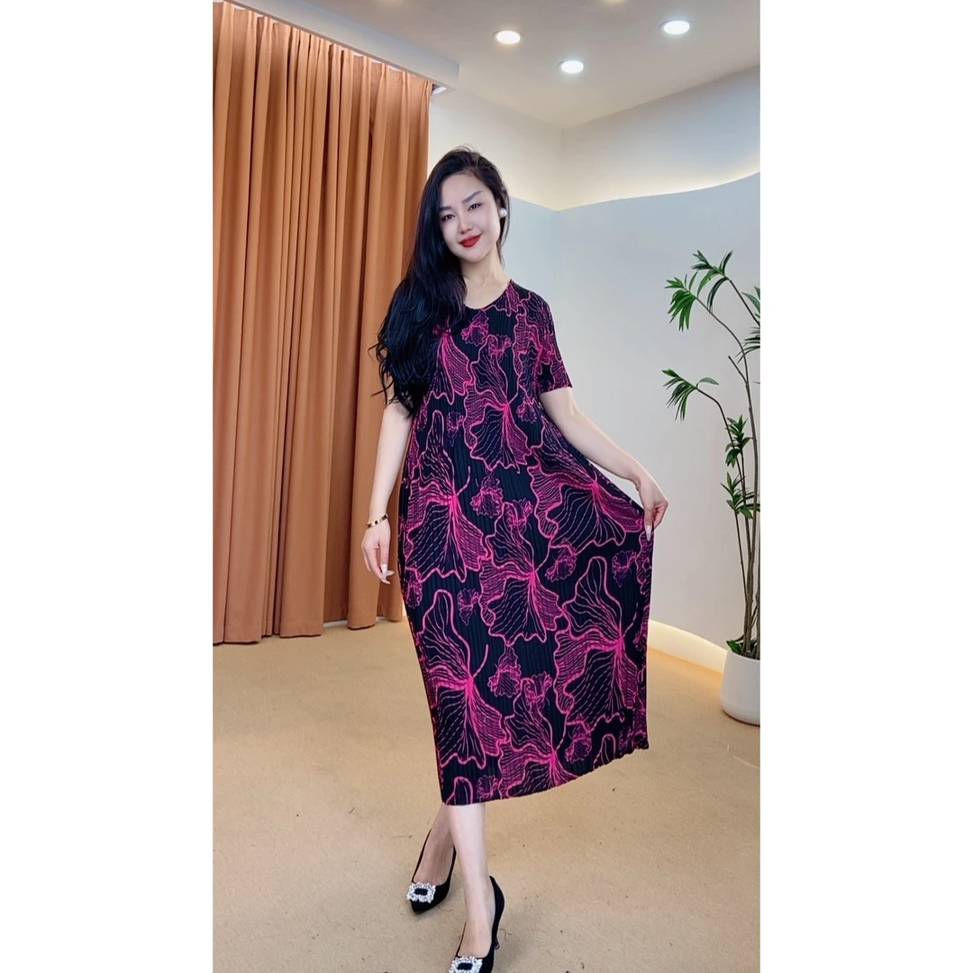 837号女装复古夏季气质优雅印花连衣裙显瘦气质大摆裙中长款裙子