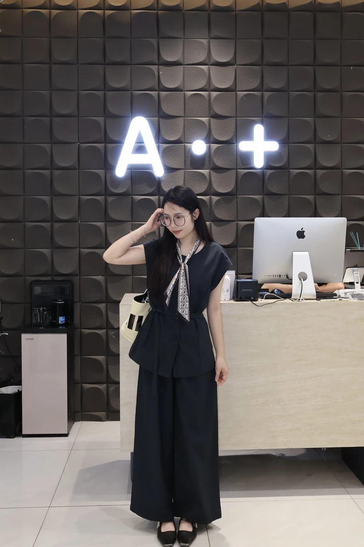 无袖藏蓝色套装休闲百搭少女款夏季气质轻奢