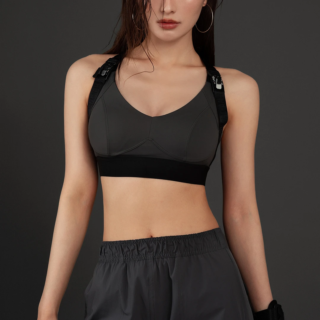 MonsterGuardians女子夏季交叉美背带胸垫中强度机能风运动文胸