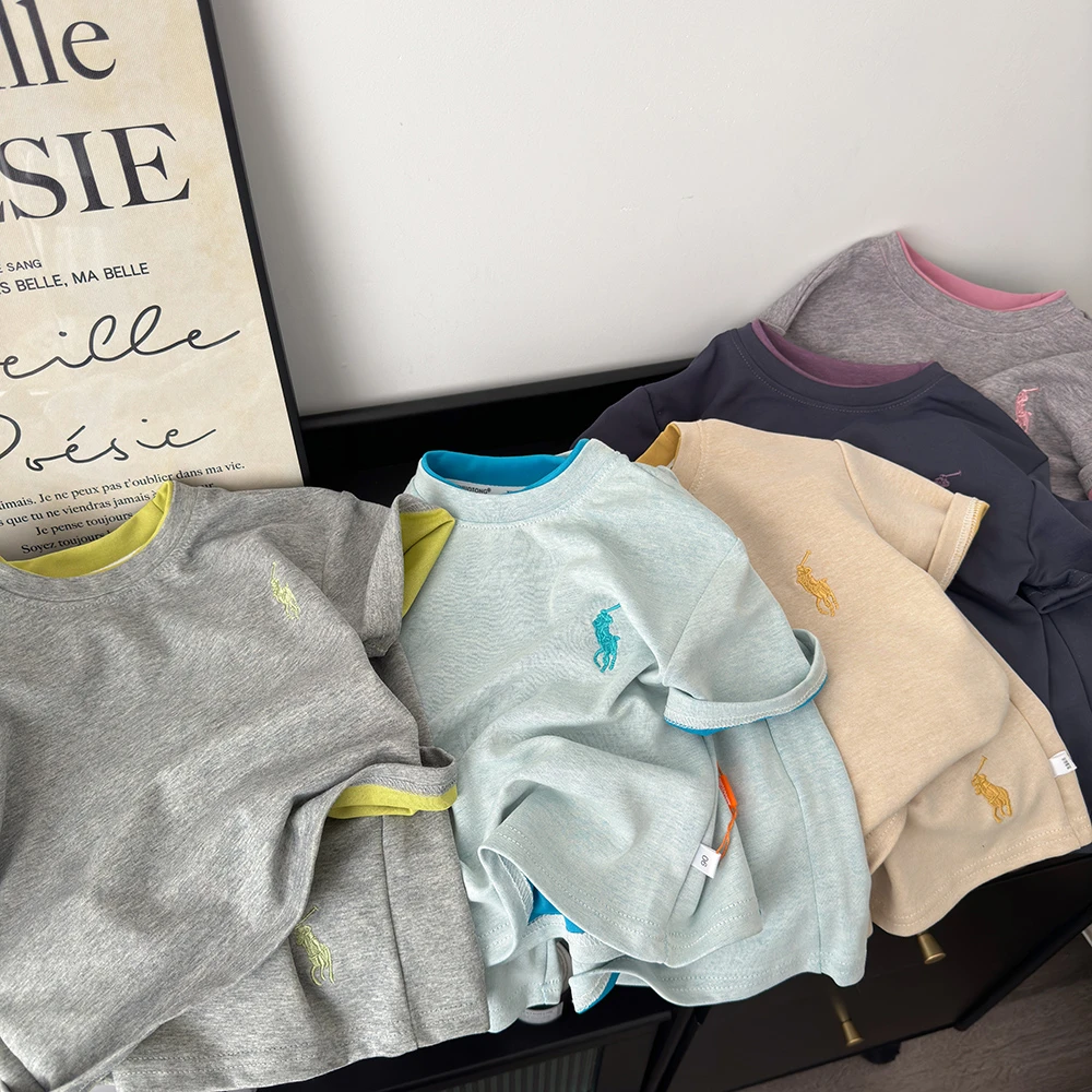 （潮牌双面）2025夏季新款儿童刺绣爆款休闲运动宽松韩版百搭套装