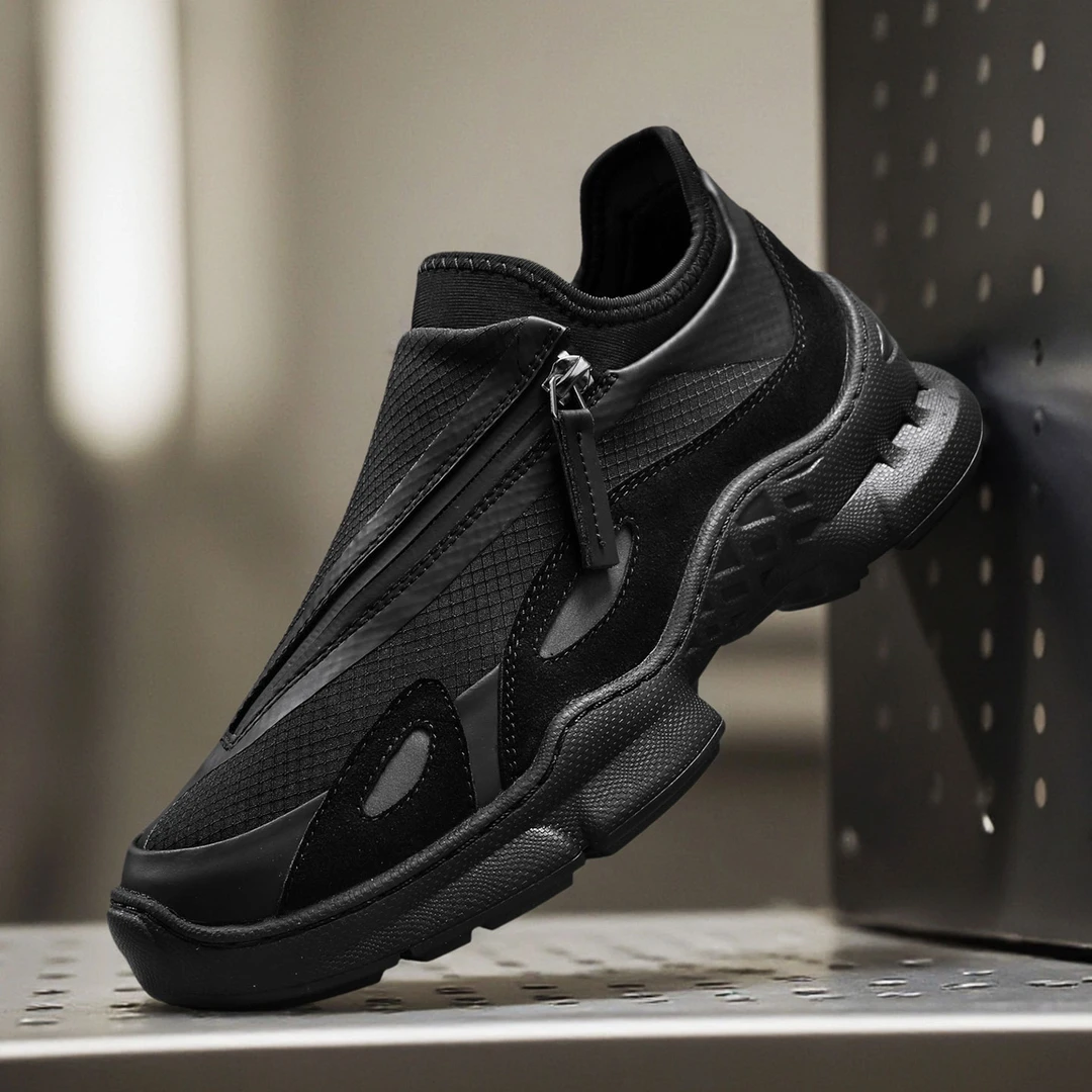 男鞋2025新款拉链健步鞋黑武士运动鞋厚底增高舒适一脚蹬徒步鞋