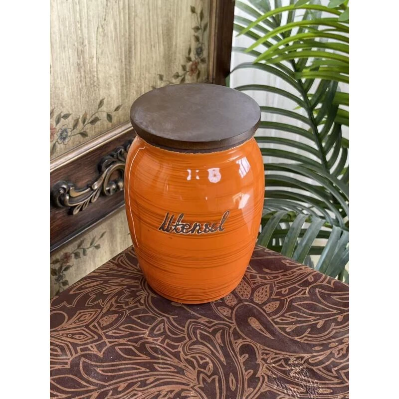 厨房陶瓷密封罐带盖橙色