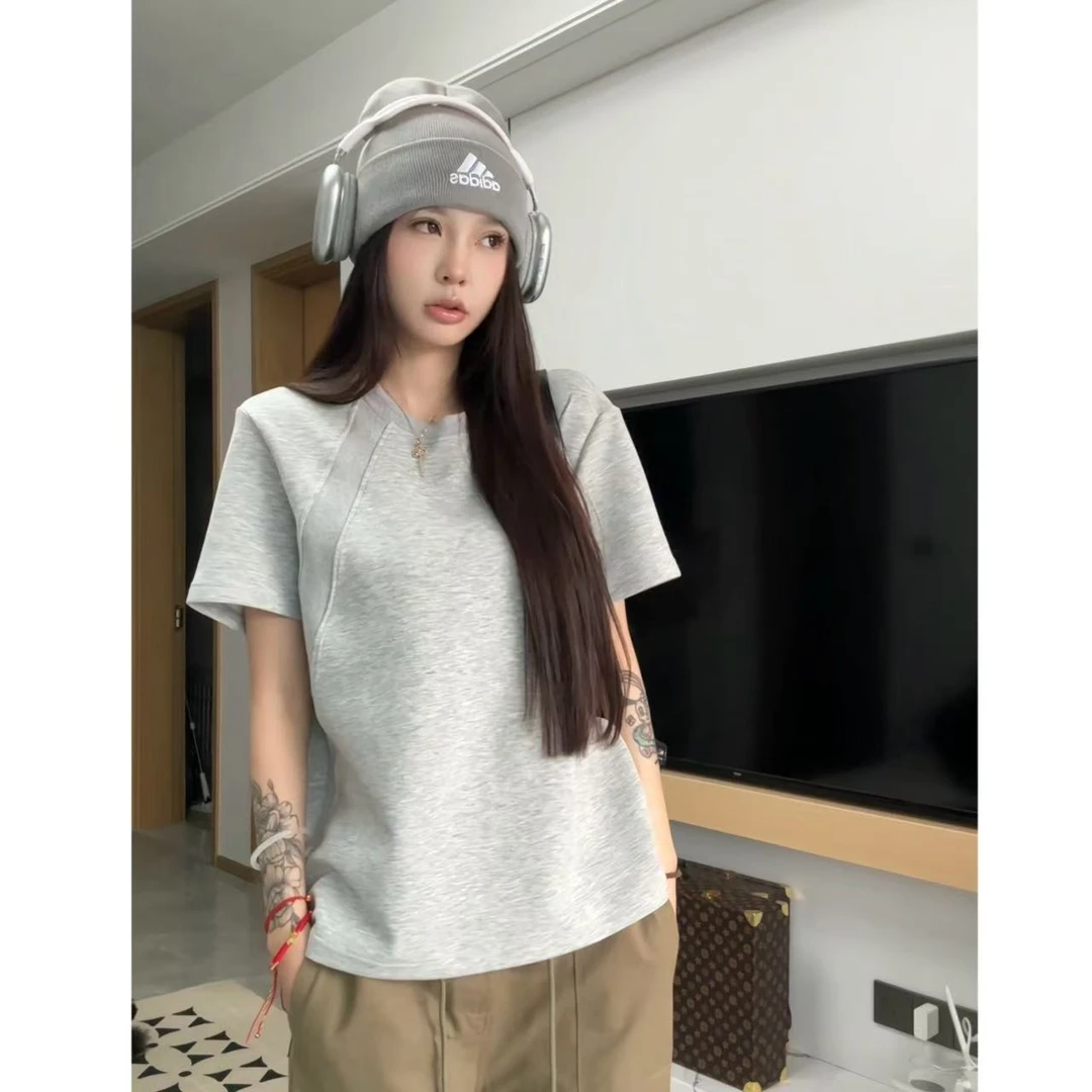 【280克液态棉】春夏显瘦休闲百搭夏季宽松纯色设计感小众短袖