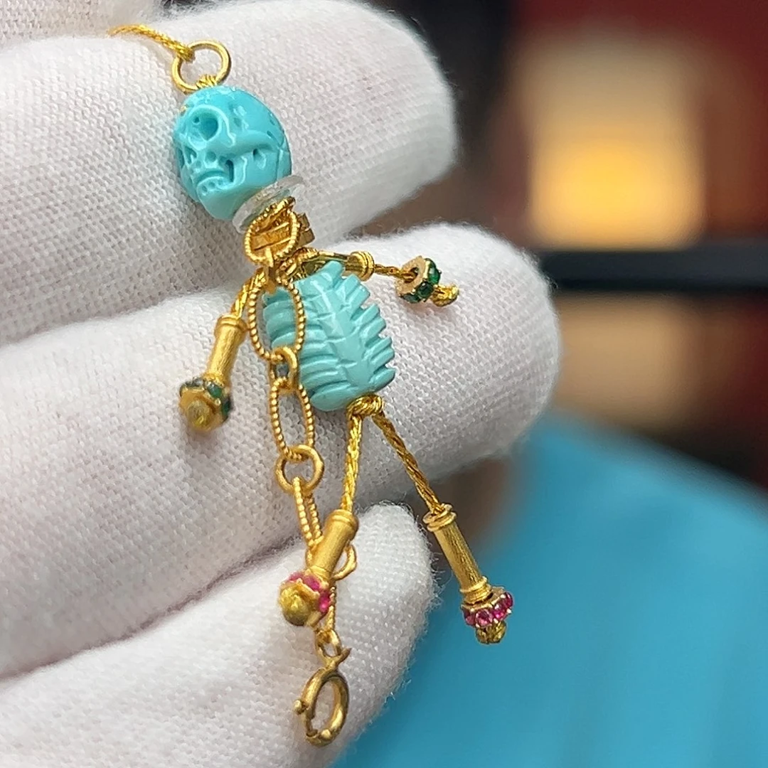 绿松石18K金镶嵌珠宝奇石