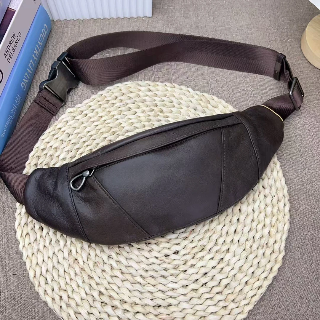 软面通勤风咖啡色方形拉链包挎包运动腰包5031