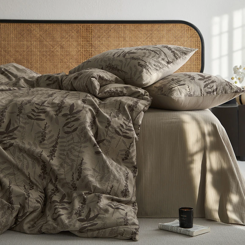 【草木集】全棉色织四件套复古轻奢肌理感侘寂风柔软双面床品套件