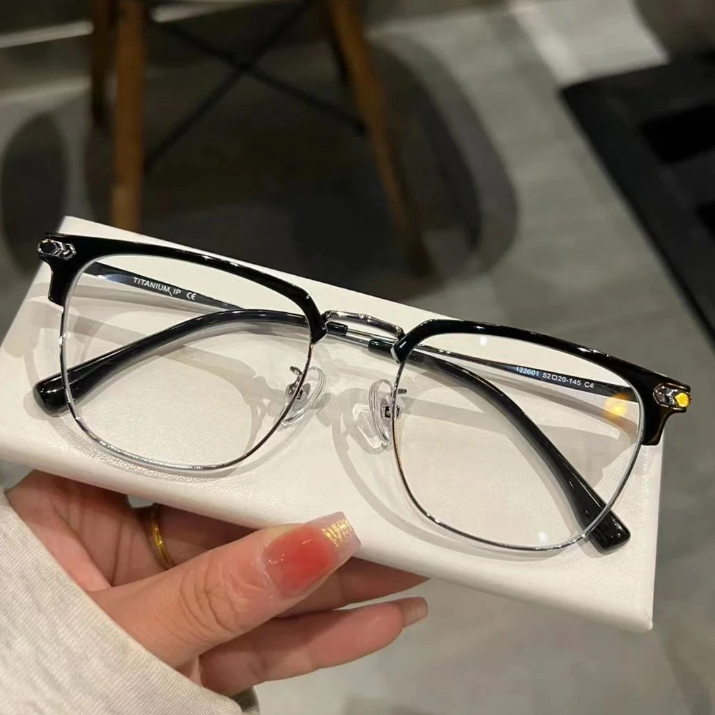 复古半框眼镜男款防蓝光近视可配度数斯文理工男痞帅眉毛架女高级