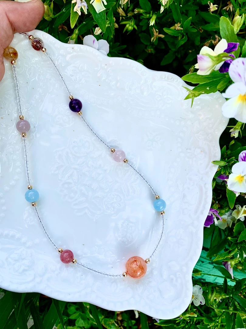 【双11活动中】优质多巴胺紫晶黄塔晶粉超幸运七彩色多宝创意项链