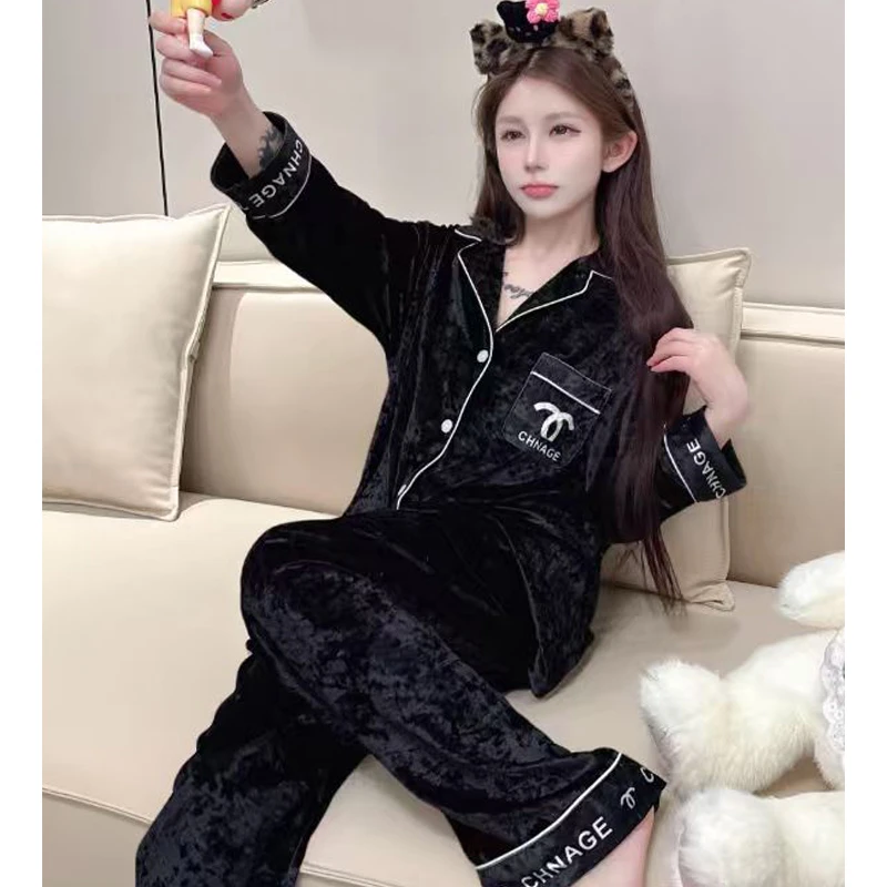 莫里伊【黑色小香套装】小众时尚设计休闲可外穿保暖睡衣家居服