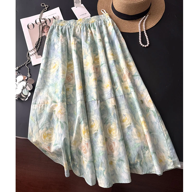 【夏央工厂店】100%全棉夏季新款大摆气质碎花半身裙子女#7825-12