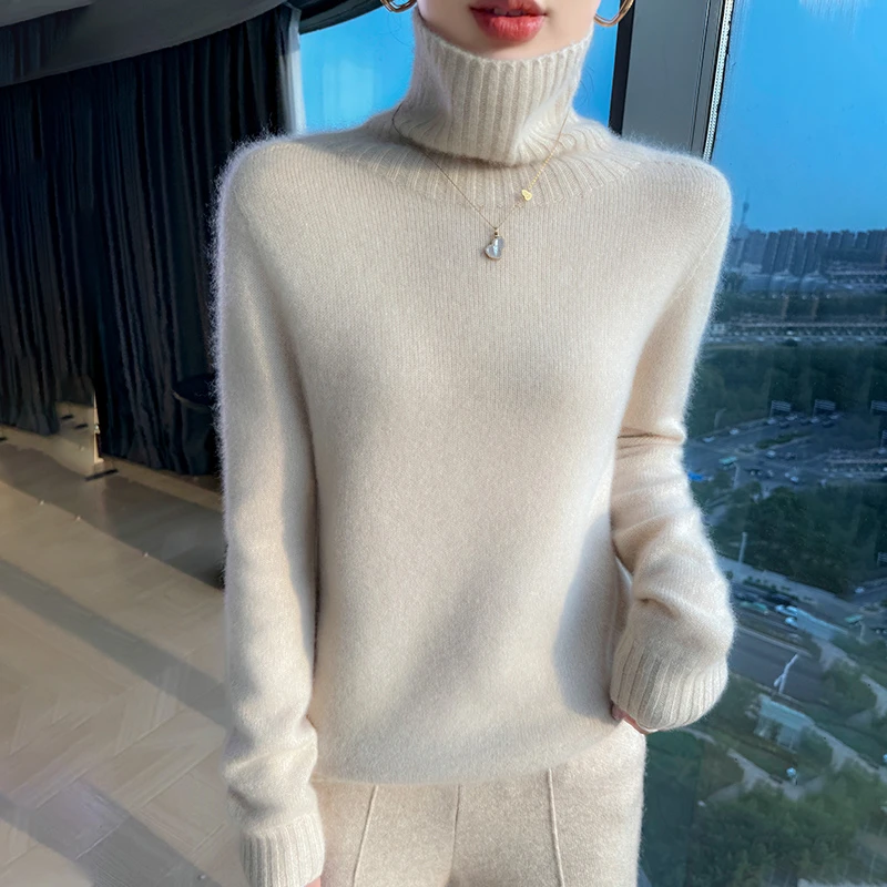 简约加厚高领毛衣女2025秋冬新款100%纯羊毛衫针织内搭宽松打底衫