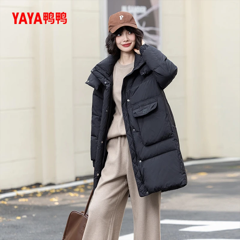 YAYA/鸭鸭羽绒服女长款冬季时尚休闲风百搭韩保暖外套YE4B620022N