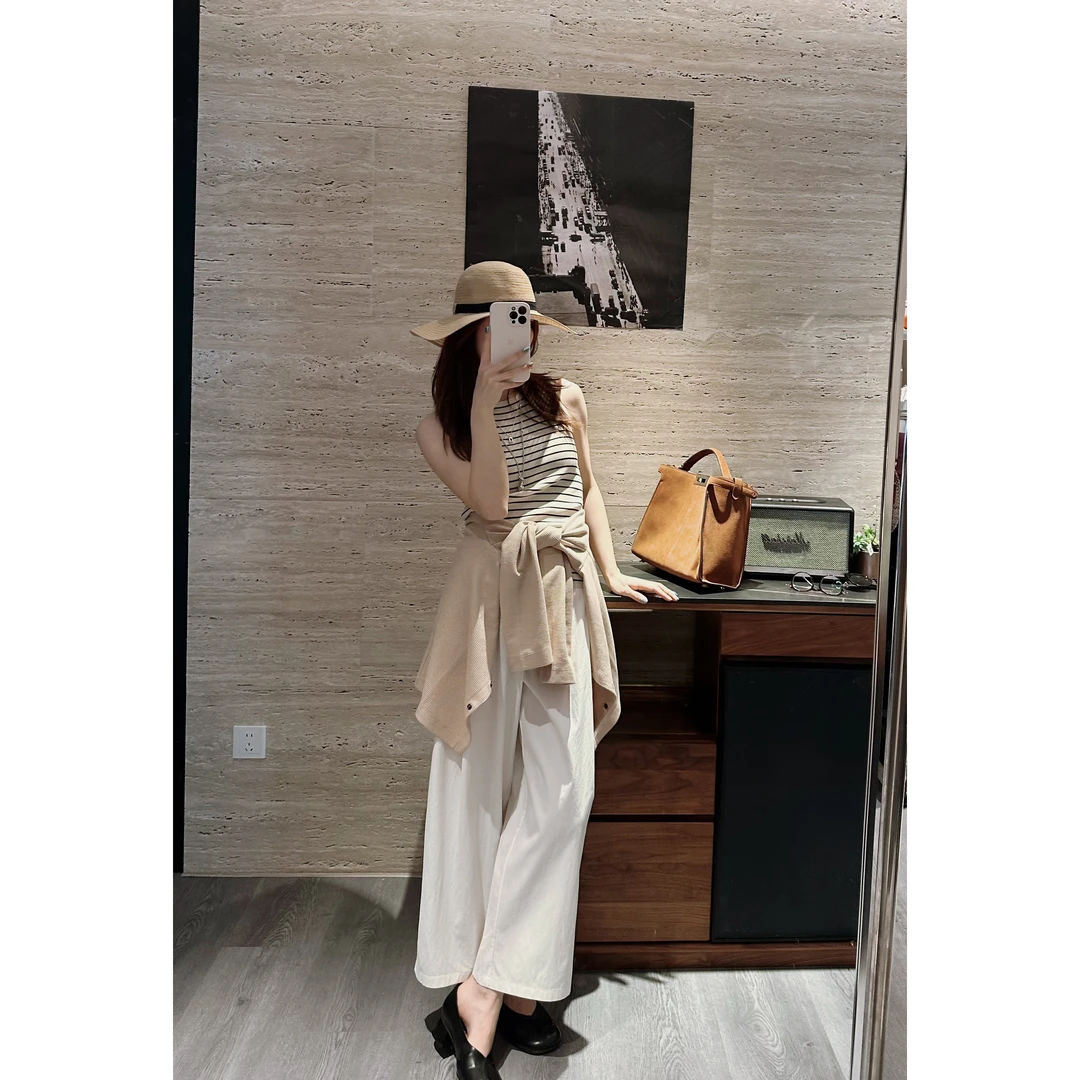 【Rumi时装】“半日闲”25春夏时尚气质高腰宽松直筒休闲阔腿裤6647kz