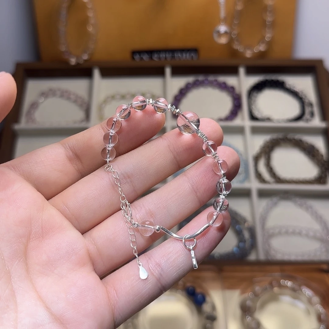 蚌***绚水晶手链银S925镶嵌白水晶
