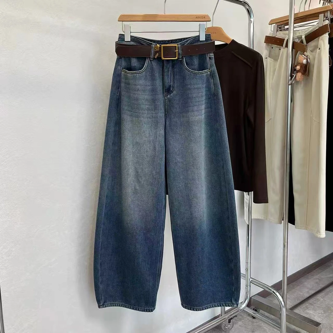 高腰牛仔裤水洗秋季长裤韩版八分裤女小个子直筒裤