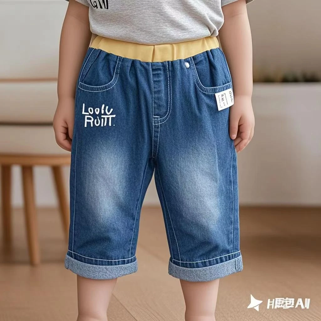 优儿宝贝1122908七分裤A类牛仔裤夏装薄款宽松休闲女宝超柔百搭