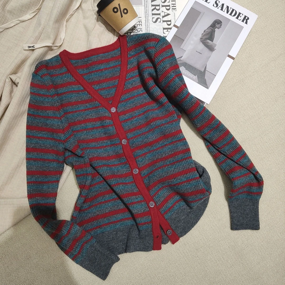 原搭别致漂亮毛衣早春开衫女士V领长袖针织打底衫上衣MBE757#