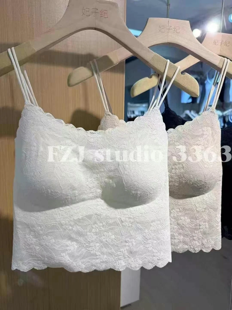 3363蕾丝美背吊带背心带胸垫一体式免穿文胸防走光打底内搭上衣
