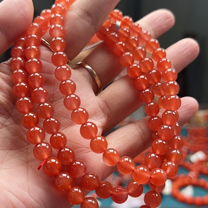 南红玛瑙未镶嵌冰红圆珠多圈7mm