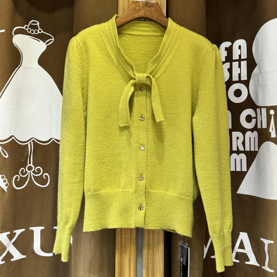 麦寻专柜正品  MYKZS22Z 法式小香风气质显瘦蝴蝶结领口百搭针织