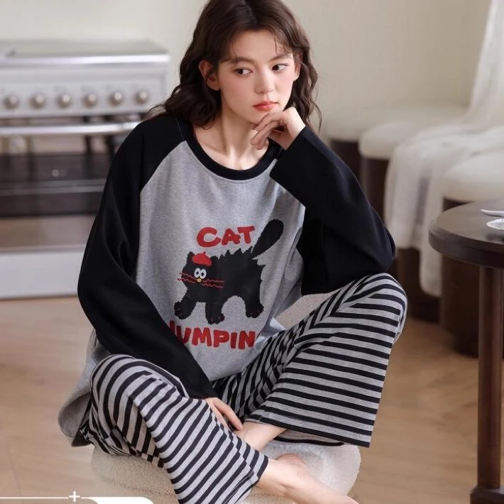 FAVMARTHA2025年新款睡衣女款长袖休闲韩版可外穿秋季潮款家居